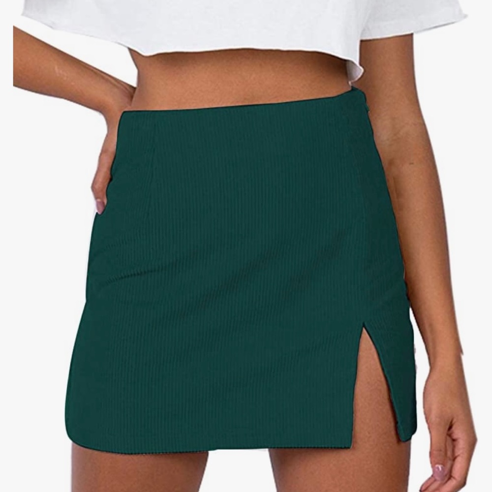 LYANER Women's Solid Split Hem Corduroy High Waist Mini Bodycon Skirt
